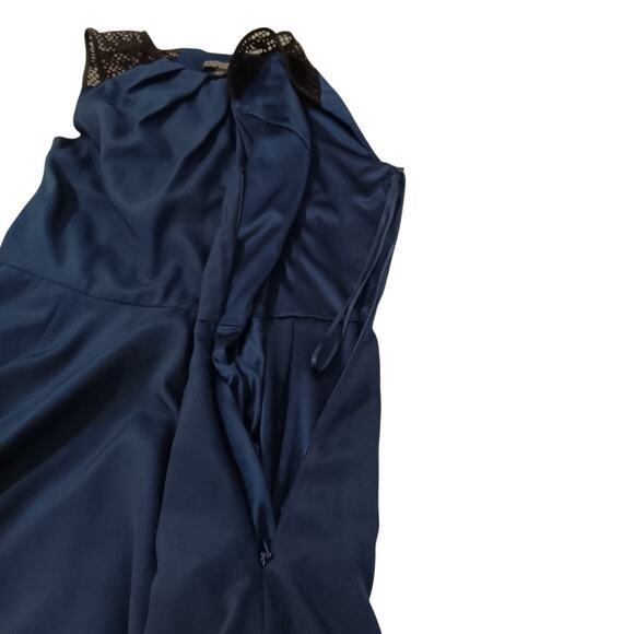 EXPRESS Dress Whimsigoth Black Fishnet Straps Circle Bias Cut Size 6‎ Navy Blue - Picture 10 of 12